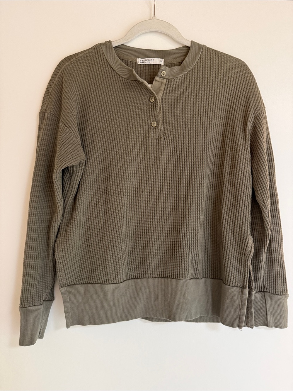 Stateside Olive Green Waffle Henley 3/4 sleeve